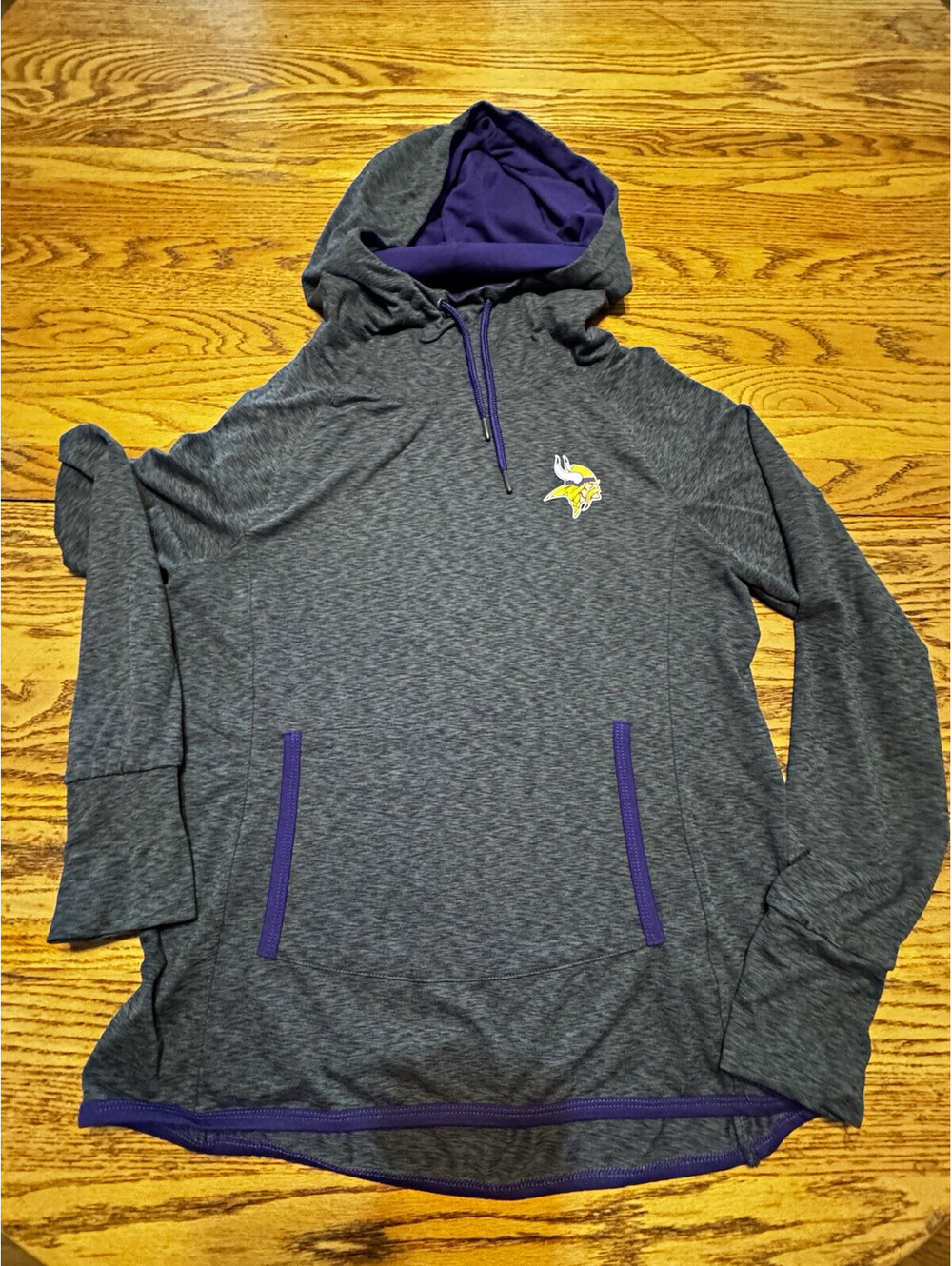Minnesota Vikings Womens L Fanatics Pro Line Hoodie Thumbholes Gray Purple